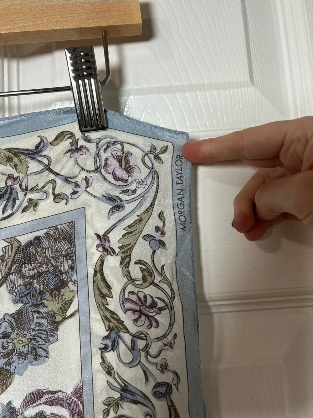 Vintage 1980s–90s 100% Silk Square Scarf Floral Pastel Blue Festival Cottagecore